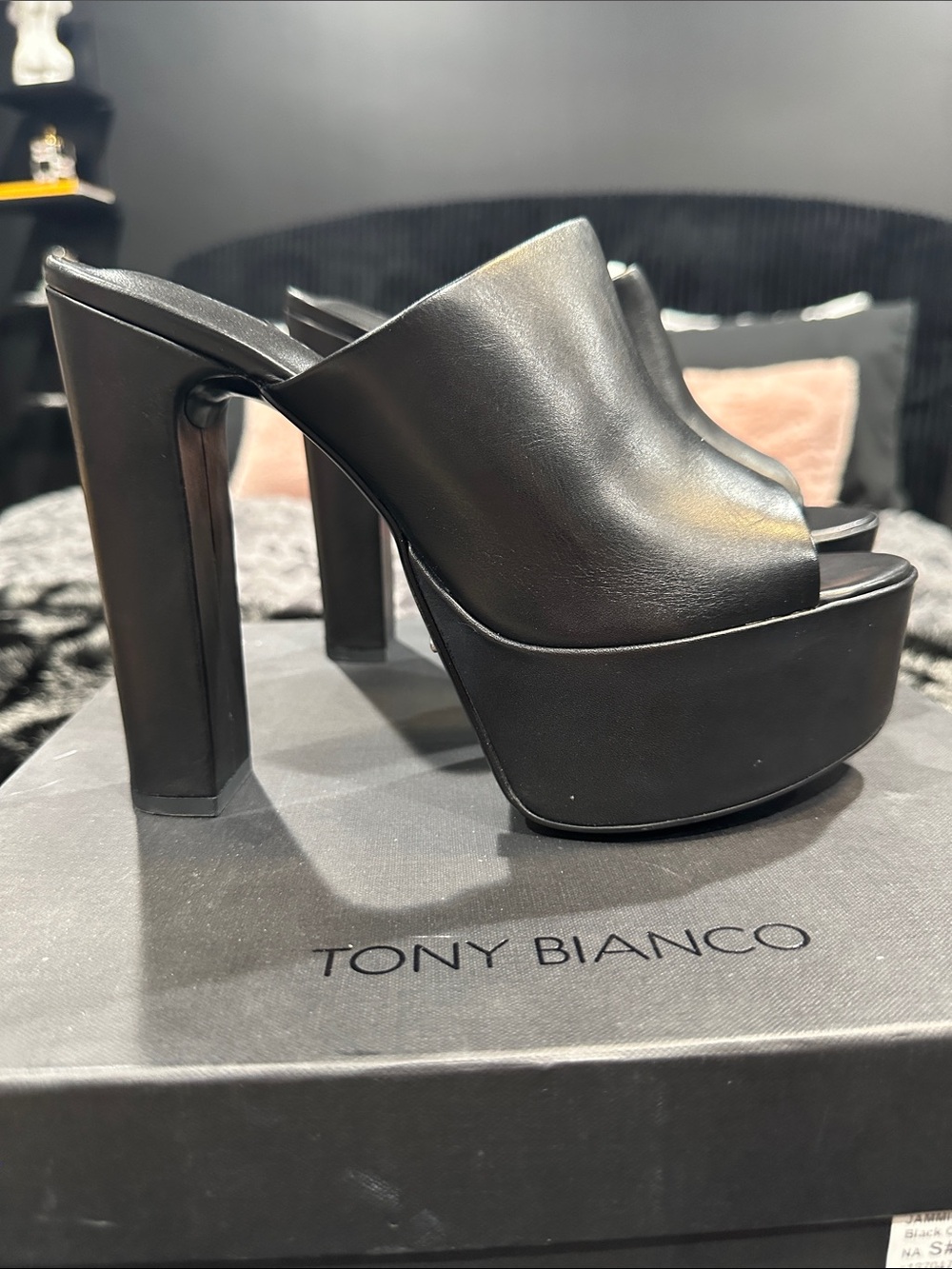 Tony Bianco Jammie Black Como Platform Mules